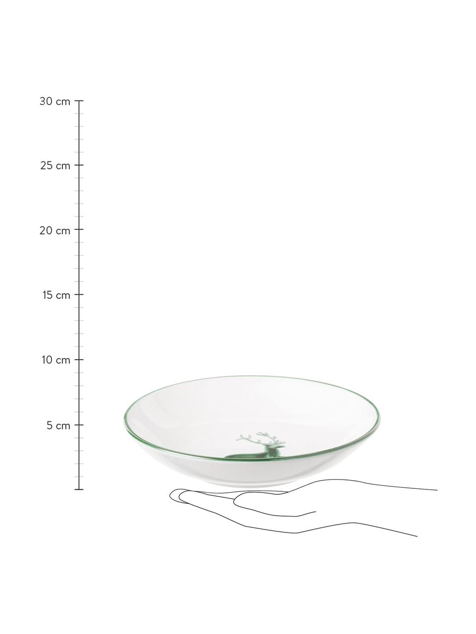 Handbemalter Suppenteller Classic Grüner Hirsch, Keramik, Weiss, Ø 20 cm