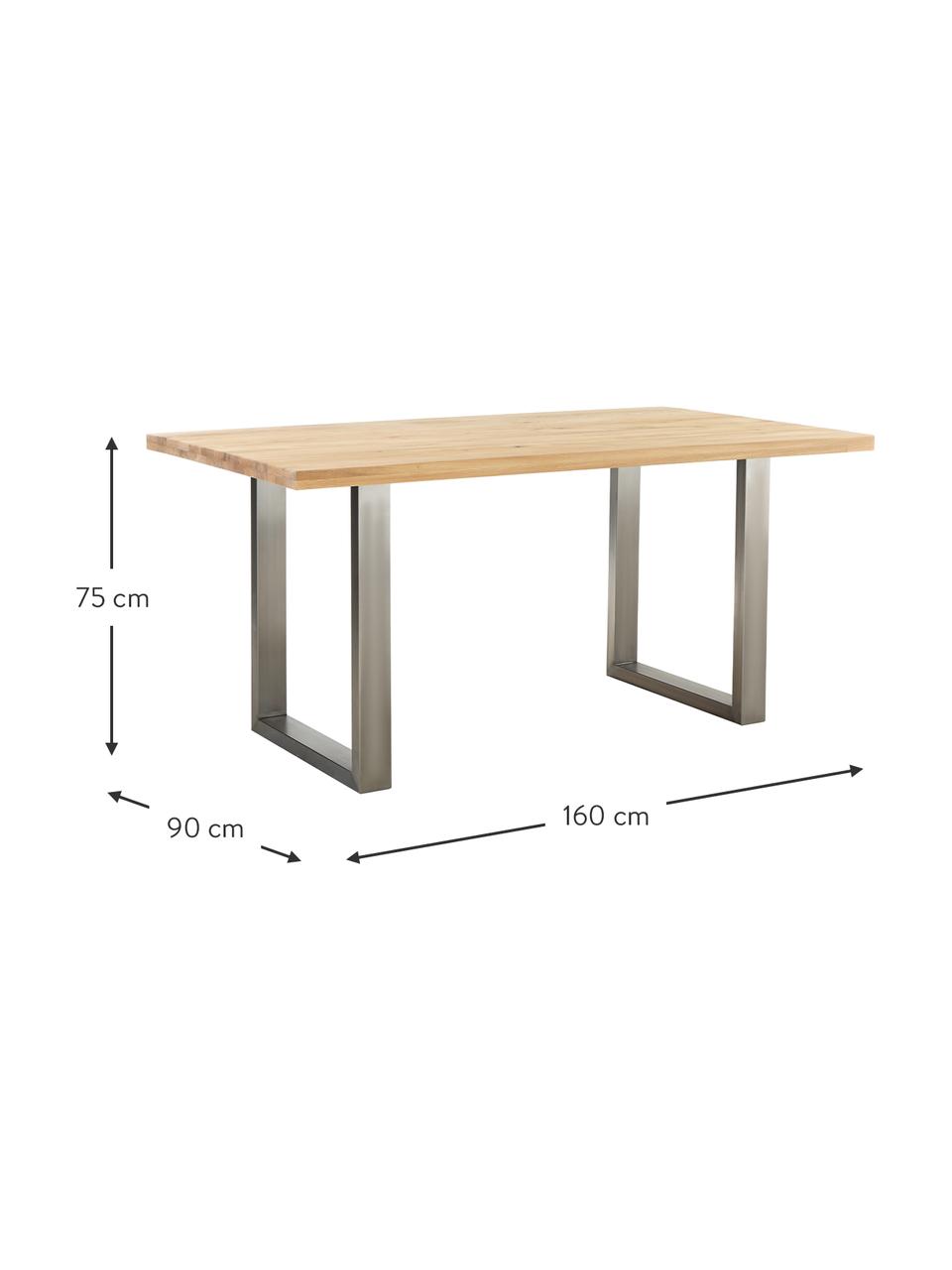 Eettafel Oliver met massief houten blad, Tafelblad: geolied massief wild eike, Poten: gelakt metaal, Wild eiken, edelstaalkleurig, B 180 x D 90 cm