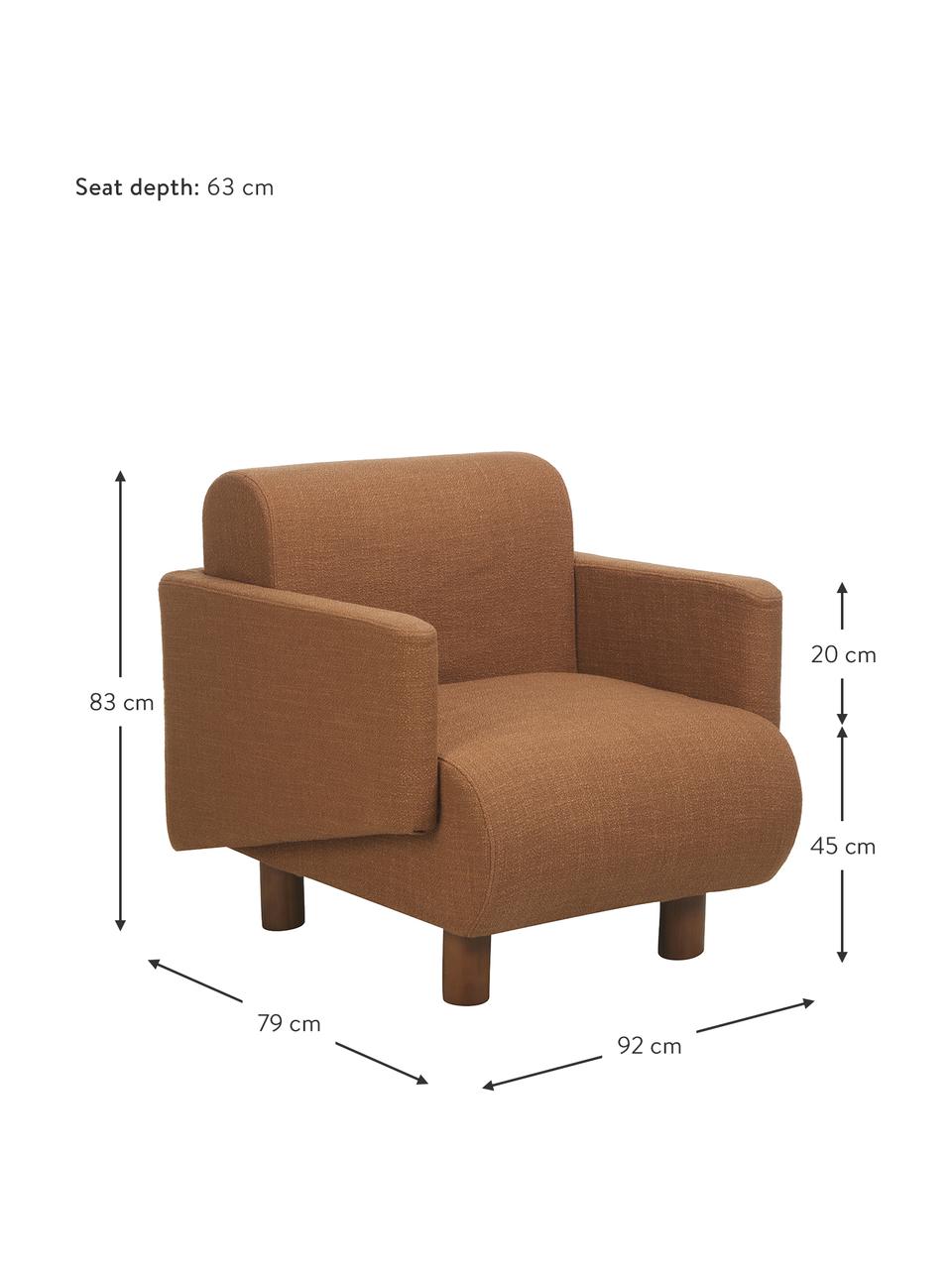 Bouclé loungefauteuil Coco in Nougat met houten poten, Bekleding: bouclé (70% polyester, 20, Poten: massief gelakt beukenhout, Bouclé Nougat, B 92 x D 79 cm