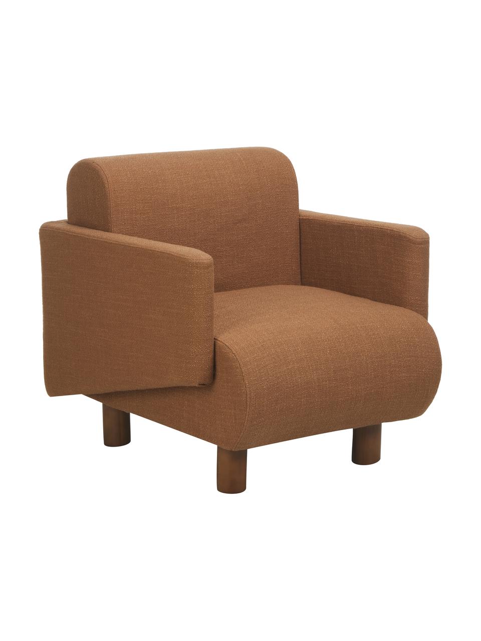 Bouclé loungefauteuil Coco in Nougat met houten poten, Bekleding: bouclé (70% polyester, 20, Poten: massief gelakt beukenhout, Bouclé Nougat, B 92 x D 79 cm