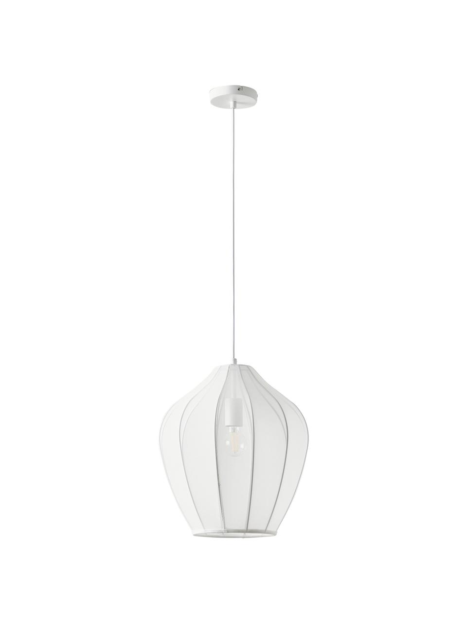 Lampada a sospensione in tessuto intrecciato Beau, Paralume: tessuto, Struttura: metallo verniciato a polv, Baldacchino: metallo verniciato a polv, Bianco, Ø 40 x Alt. 42 cm