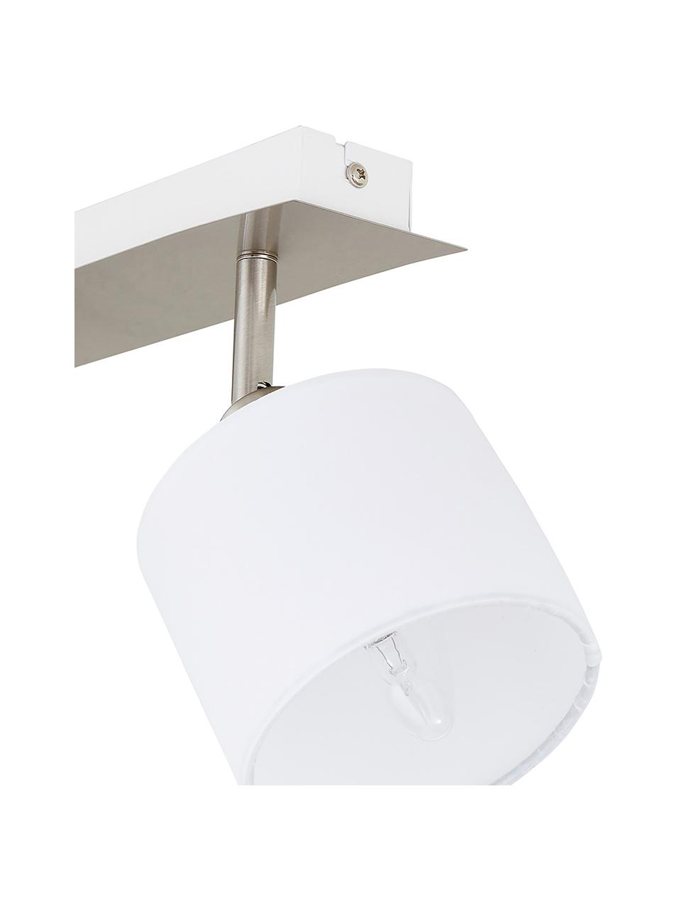 Faretti da soffitto classici Casper, Baldacchino: metallo nichelato, Paralume: tessuto, Argentato, bianco, Larg. 78 x Alt. 7 cm