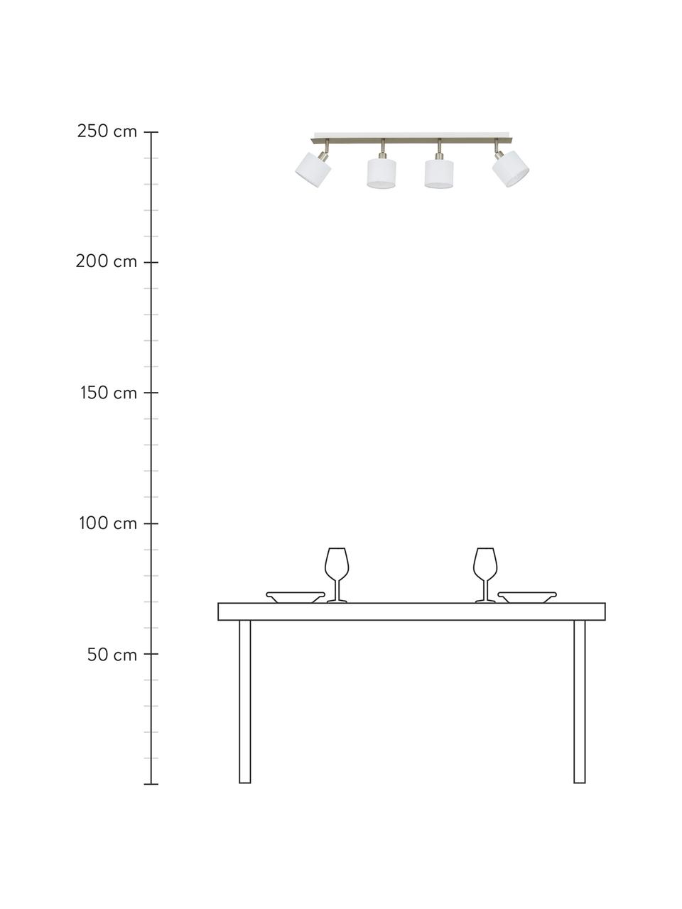 Faretti da soffitto classici Casper, Baldacchino: metallo nichelato, Paralume: tessuto, Argentato, bianco, Larg. 78 x Alt. 7 cm