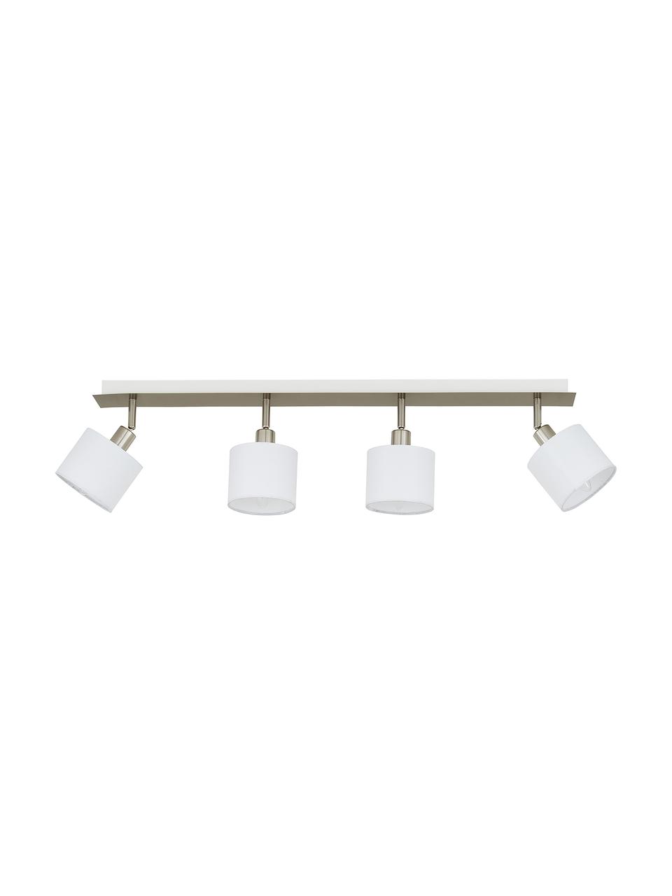 Faretti da soffitto classici Casper, Baldacchino: metallo nichelato, Paralume: tessuto, Argentato, bianco, Larg. 78 x Alt. 7 cm