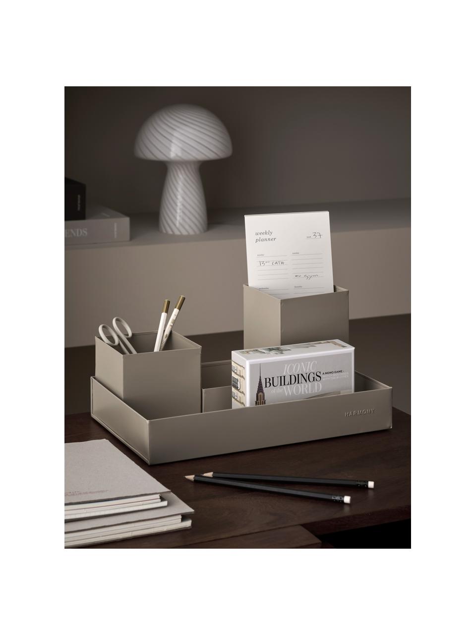 Boîtes de classement pour bureau Penny, 4 élém., Aluminium, enduit, Taupe, larg. 32 x prof. 21 cm