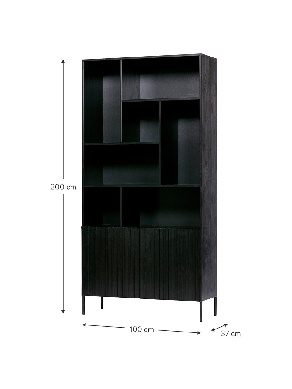 Regál s úložným prostorem Gravure, Černá, Š 100 cm, V 200 cm