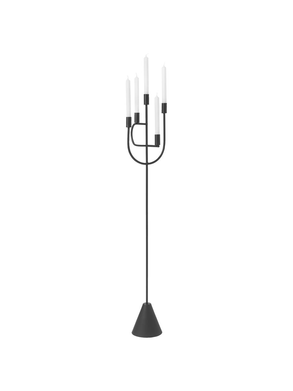 Grand bougeoir de sol en métal Reem, Métal, enduit, Noir, larg. 32 x haut. 120 cm