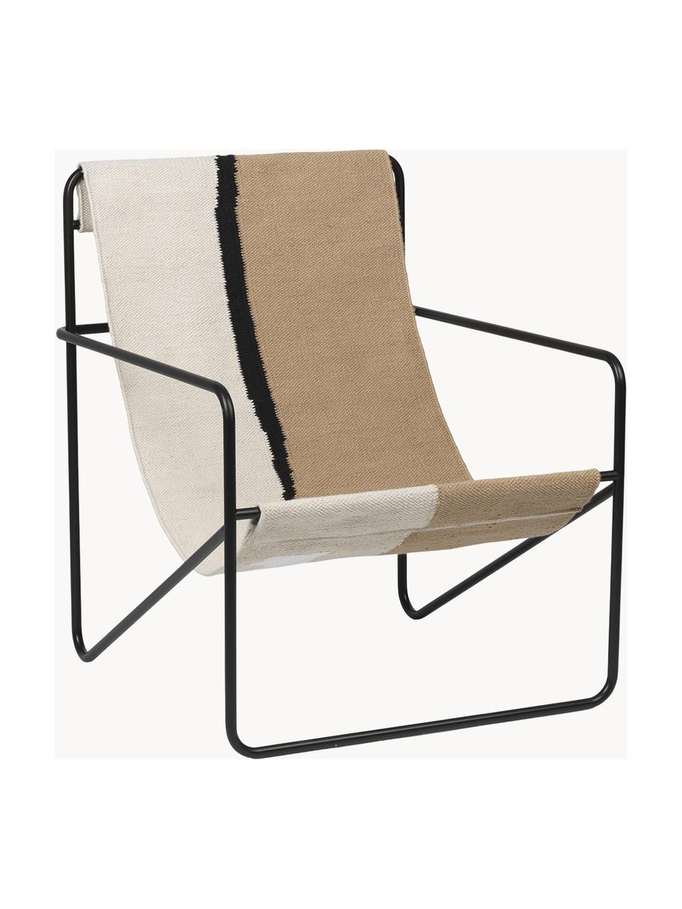 Fauteuil lounge Desert, Tissu blanc cassé et beige, acier noir, larg. 63 x prof. 66 cm