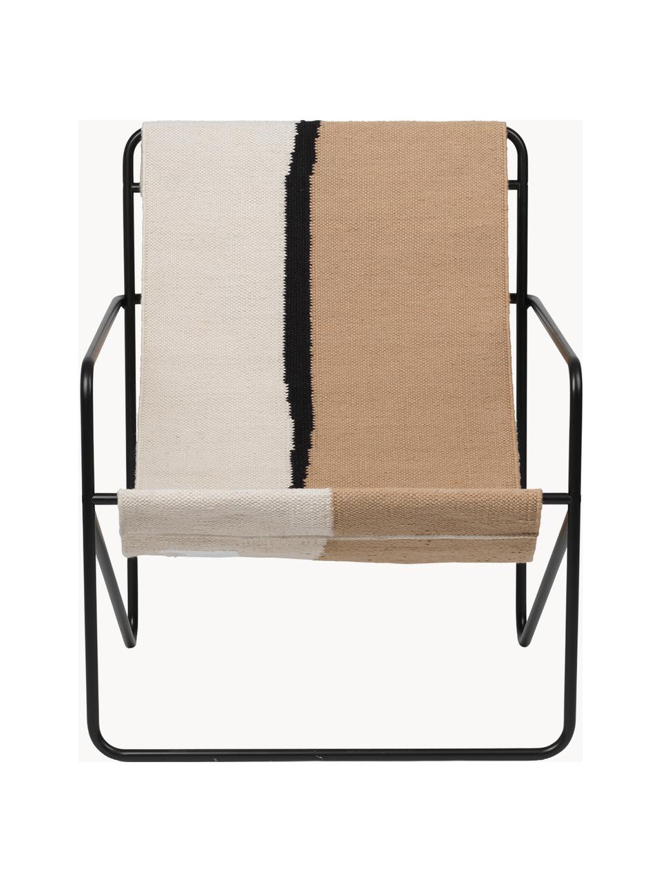 Fauteuil lounge Desert, Tissu blanc cassé et beige, acier noir, larg. 63 x prof. 66 cm