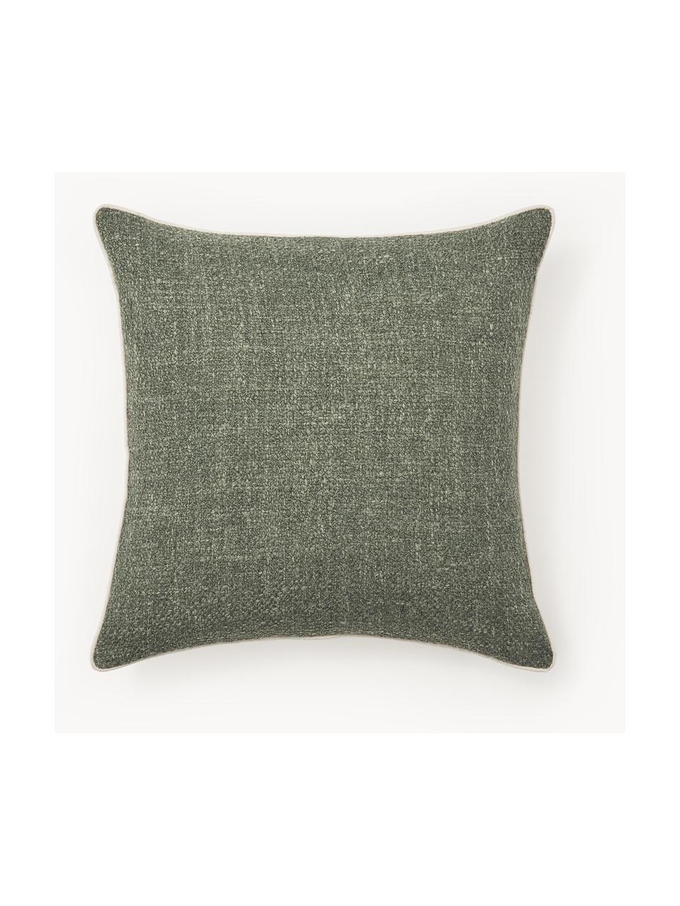 Poszewka na poduszkę bouclé Aya, Oliwkowy zielony, kremowobiały, S 45 x D 45 cm