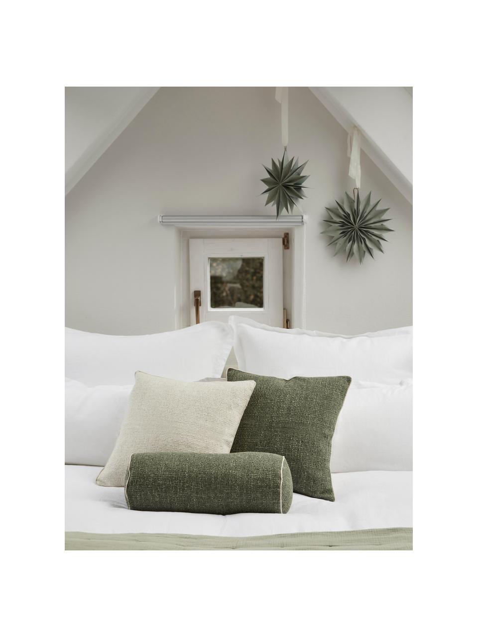 Poszewka na poduszkę Bouclé Aya, Oliwkowy zielony, kremowobiały, S 45 x D 45 cm