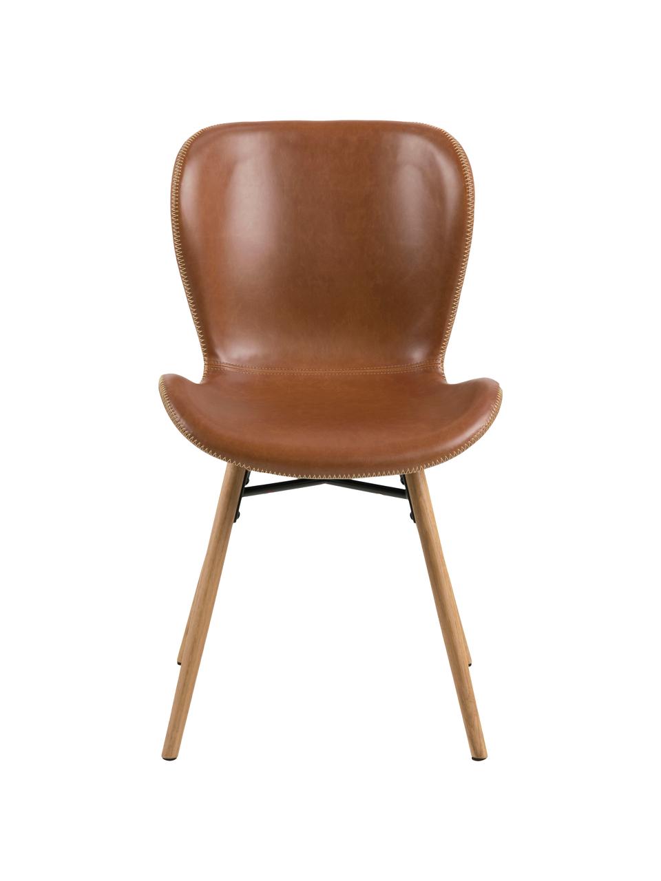 Krzesło tapicerowane ze sztucznej skóry Batilda, 2 szt., Tapicerka: sztuczna skóra (poliureta, Nogi: drewno dębowe, olejowane, Sztuczna skóra, koniakowy, S 47 x G 53 cm