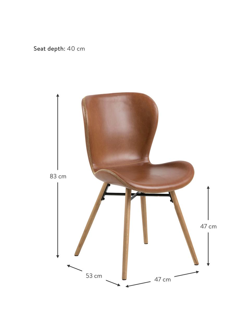 Kunstleren stoelen Batilda, 2 stuks, Bekleding: kunstleer (polyurethaan), Poten: gelakt rubberhout, Kunstleer cognackleurig, eikenhout, B 47 x D 53 cm