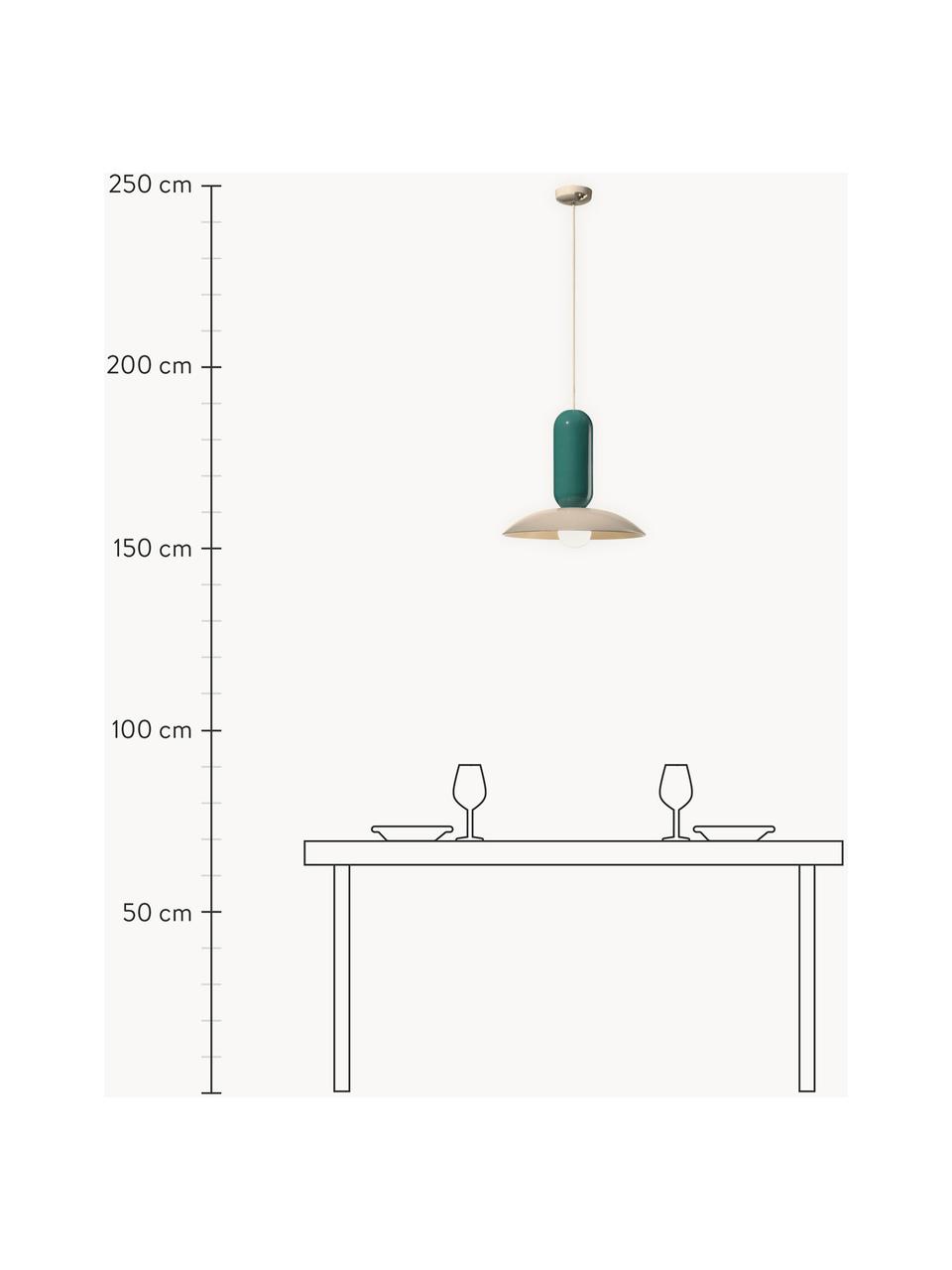 Handgefertigte Pendelleuchte Pau, Lampenschirm: Keramik, Baldachin: Keramik, Petrol, Off White, Ø 40 x H 36 cm