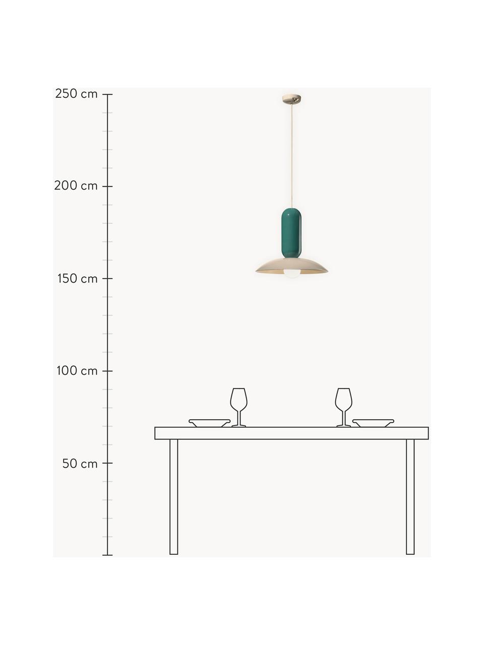 Handgemaakte hanglamp Pau, Lampenkap: keramiek, Petrol, gebroken wit, Ø 40 x H 36 cm