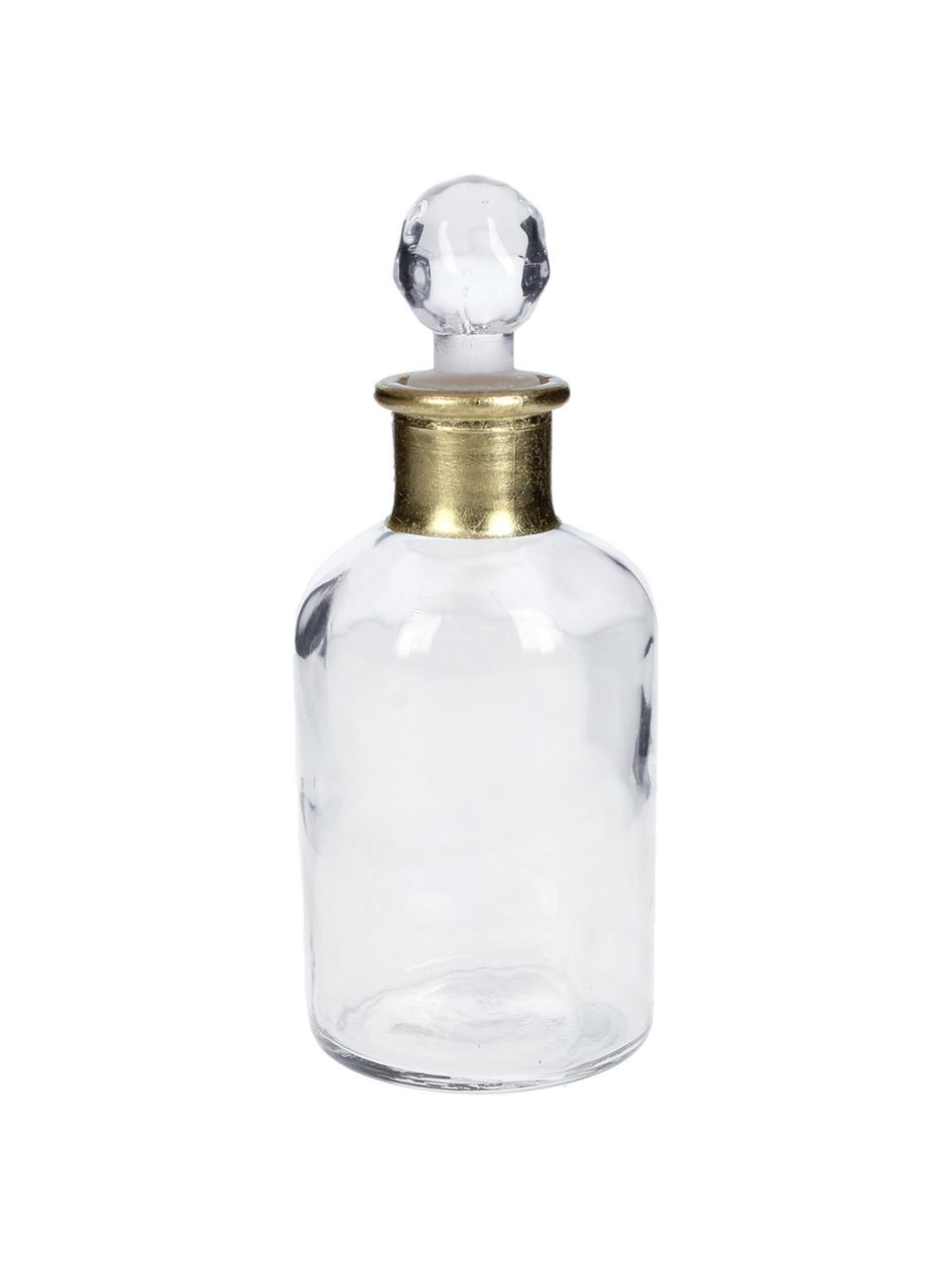 Kleine Deko-Flasche Doni, Glas, Transparent, Goldfarben, Ø 7 x H 17 cm