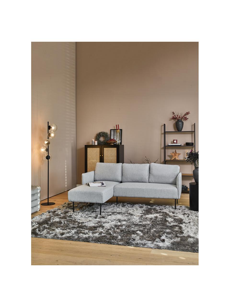 Ecksofa Ramira in Hellgrau mit Metall-Füssen, Bezug: Polyester 40.000 Scheuert, Gestell: Massives Kiefernholz, Spe, Webstoff Hellgrau, B 192 x T 139 cm