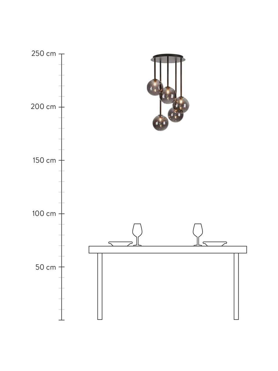 Hanglamp Universe van gespiegeld glas, Lampenkap: glas, Baldakijn: gecoat metaal, Zwart, Ø 40 x H 68 cm