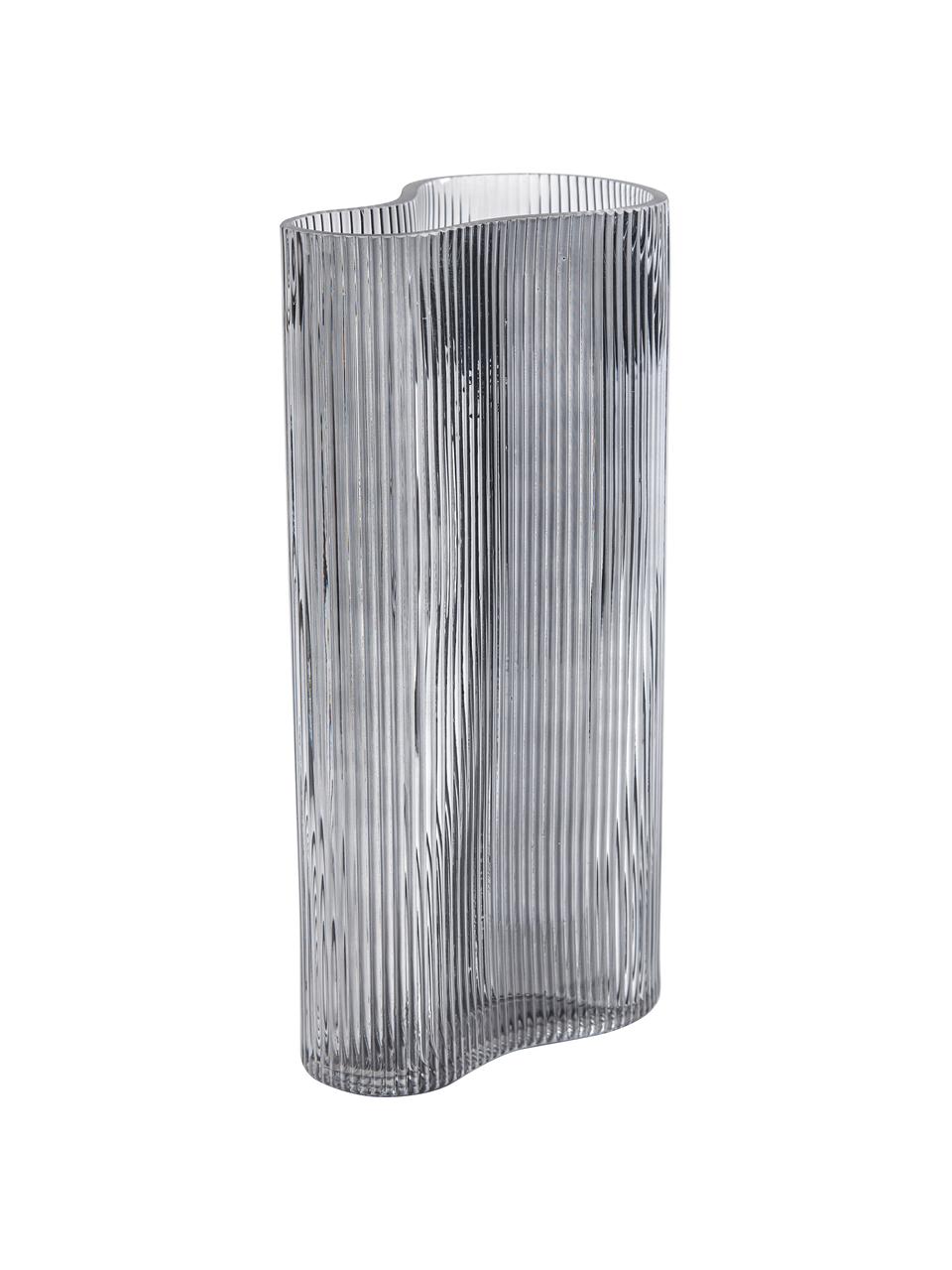 Mundgeblasene Design-Vase Dawn mit Rillenrelief, Glas, Grau, B 16 x H 30 cm