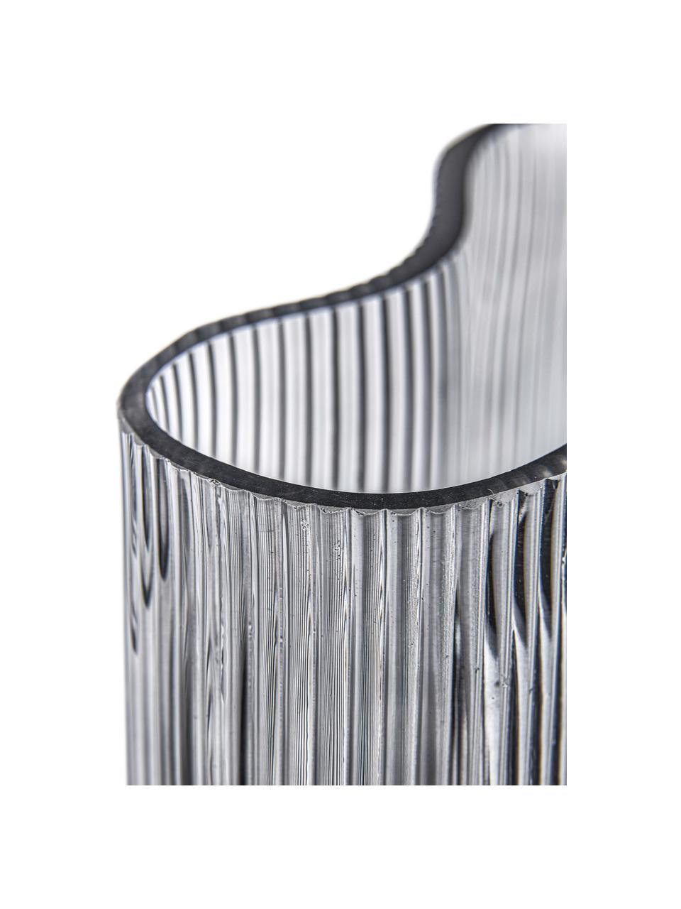 Mundgeblasene Design-Vase Dawn mit Rillenrelief, Glas, Grau, B 16 x H 30 cm