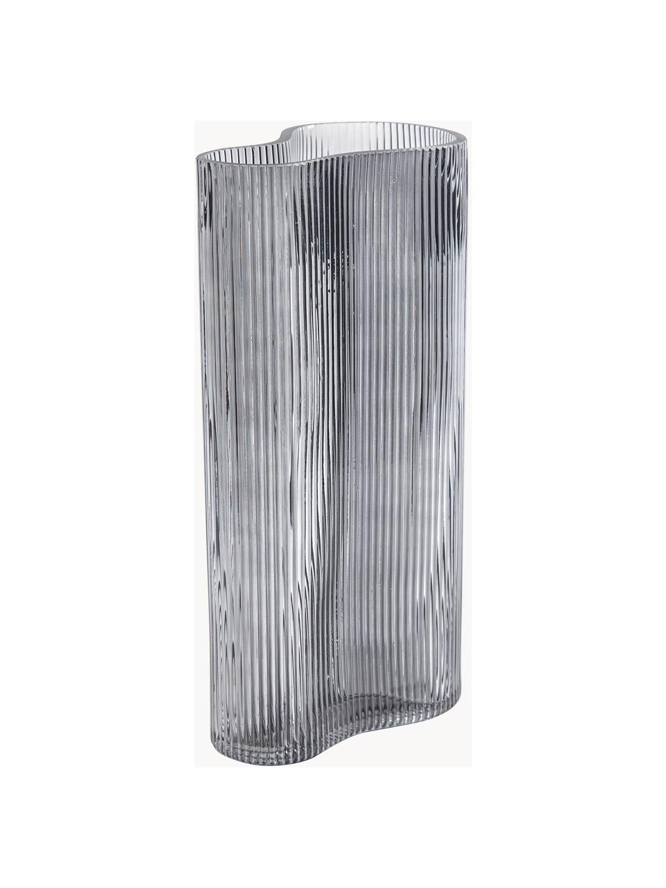 Mundgeblasene Design-Vase Dawn mit Rillenrelief, Glas, Grau, B 16 x H 30 cm