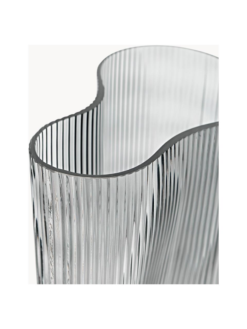 Mundgeblasene Design-Vase Dawn mit Rillenrelief, H 30 cm, Glas, Grau, B 16 x H 30 cm