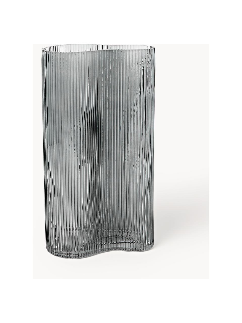 Mundgeblasene Design-Vase Dawn mit Rillenrelief, H 30 cm, Glas, Grau, B 16 x H 30 cm