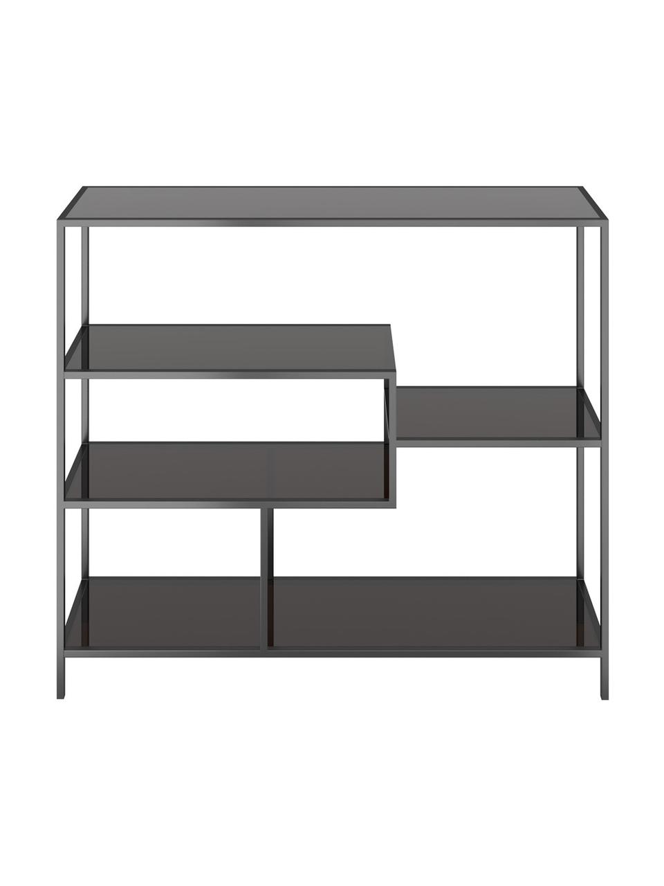 Libreria in metallo Loft, Ripiani: vetro temperato, Nero, Larg. 115 x Alt. 100 cm