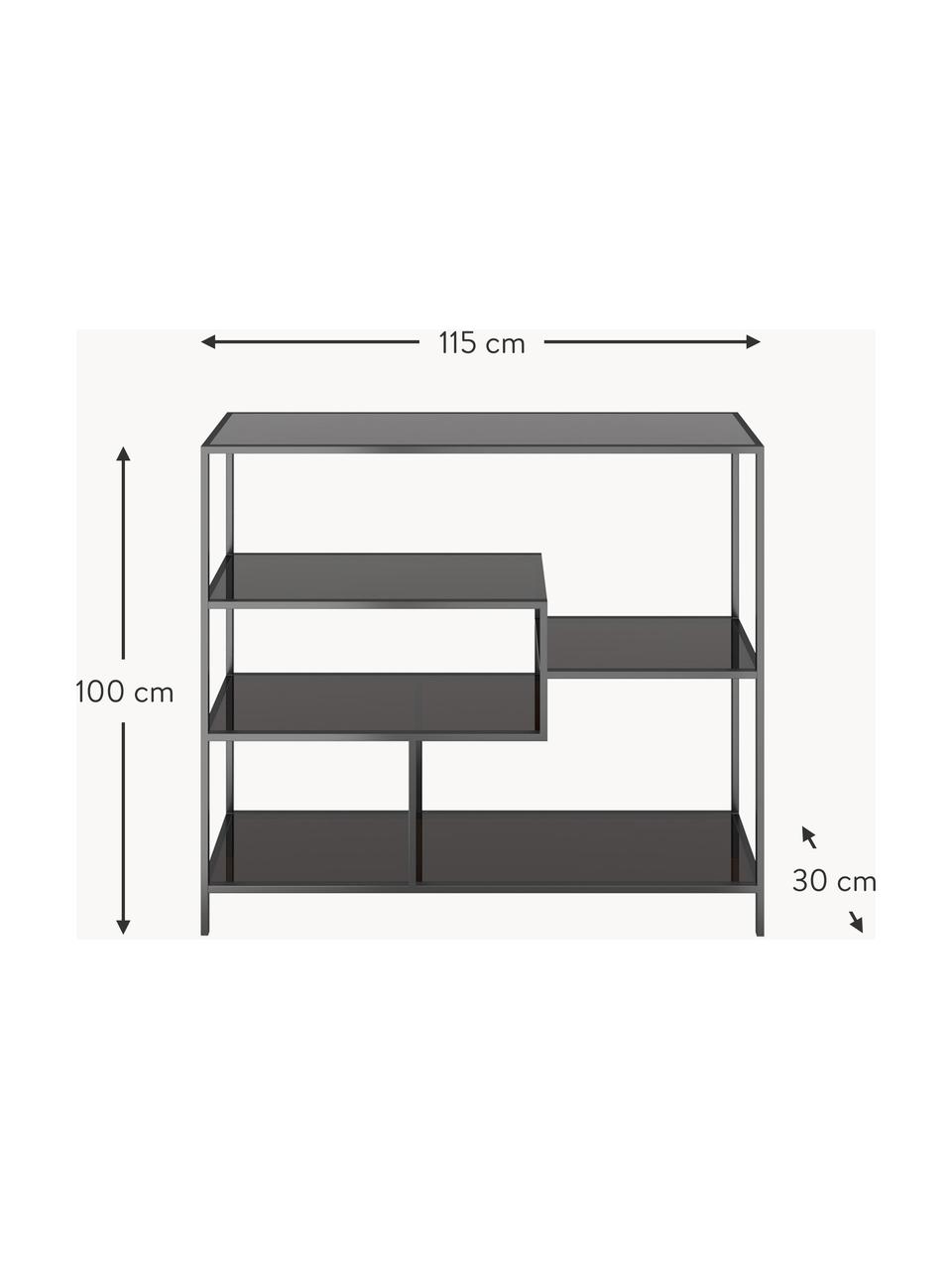 Estantería de metal Loft, Estructura: acero con pintura en polv, Estantes: vidrio laminado, Negro, An 115 x Al 100 cm