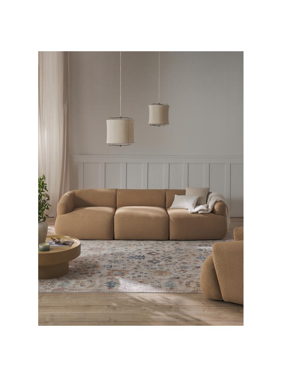 Modulares Bouclé-Sofa Sofia (3-Sitzer), Bezug: Bouclé (100 % Polyester) , Gestell: Fichtenholz, Spanplatte, , Füße: Kunststoff Dieses Produkt, Bouclé Beige, B 277 x T 103 cm