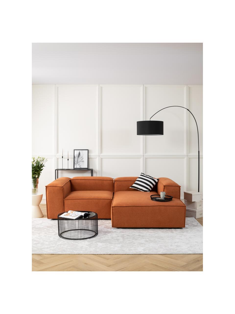 Narożna sofa modułowa Lennon, Tapicerka: poliester Dzięki tkaninie, Stelaż: lite drewno sosnowe z cer, Nogi: tworzywo sztuczne Materia, Terakotowa tkanina, S 238 x G 180 cm, prawostronna