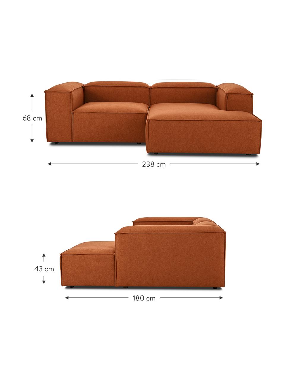 Narożna sofa modułowa Lennon, Tapicerka: poliester Dzięki tkaninie, Stelaż: lite drewno sosnowe z cer, Nogi: tworzywo sztuczne Materia, Terakotowa tkanina, S 238 x G 180 cm, prawostronna