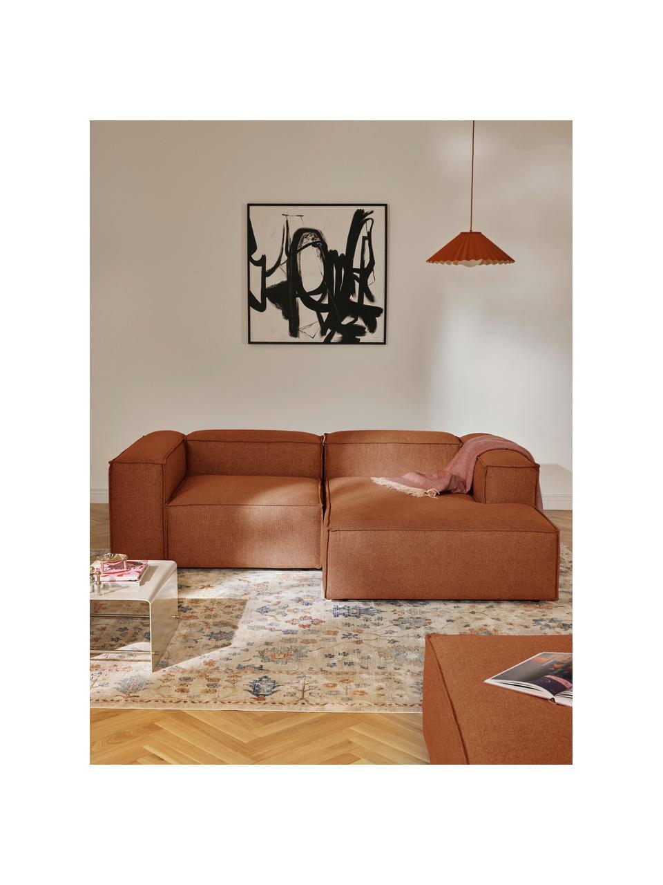 Canapé d'angle modulable Lennon, Tissu terracotta, larg. 238 x prof. 180 cm, méridienne à gauche