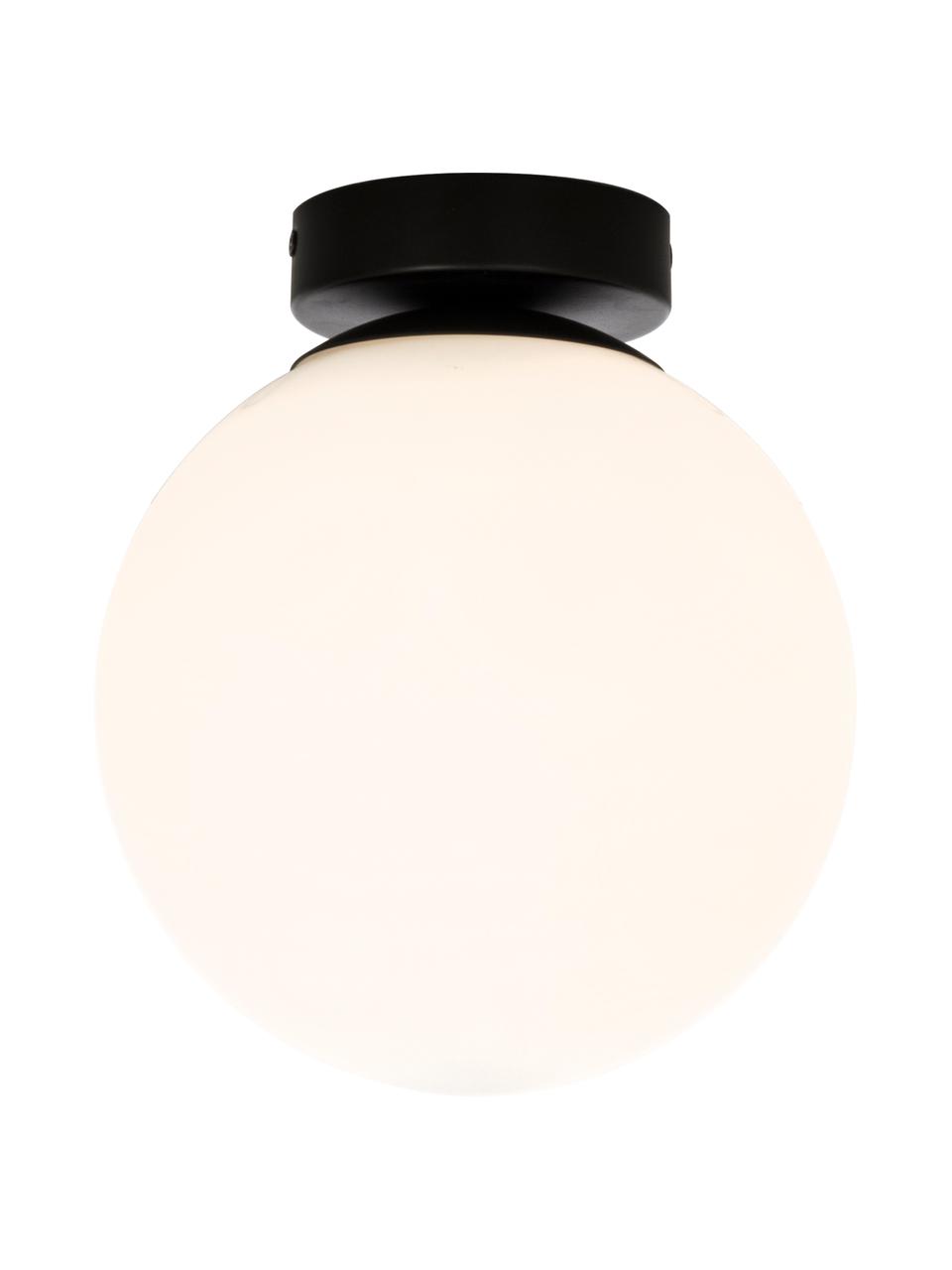 Petit plafonnier en verre opalescent Lido, Noir, blanc, Ø 20 x haut. 23 cm