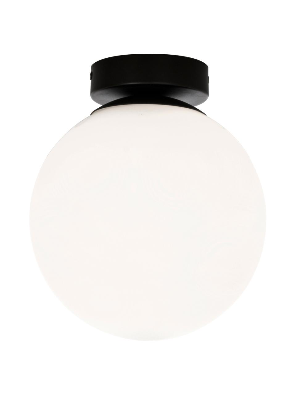 Petit plafonnier en verre opalescent Lido, Noir, blanc, Ø 20 x haut. 23 cm