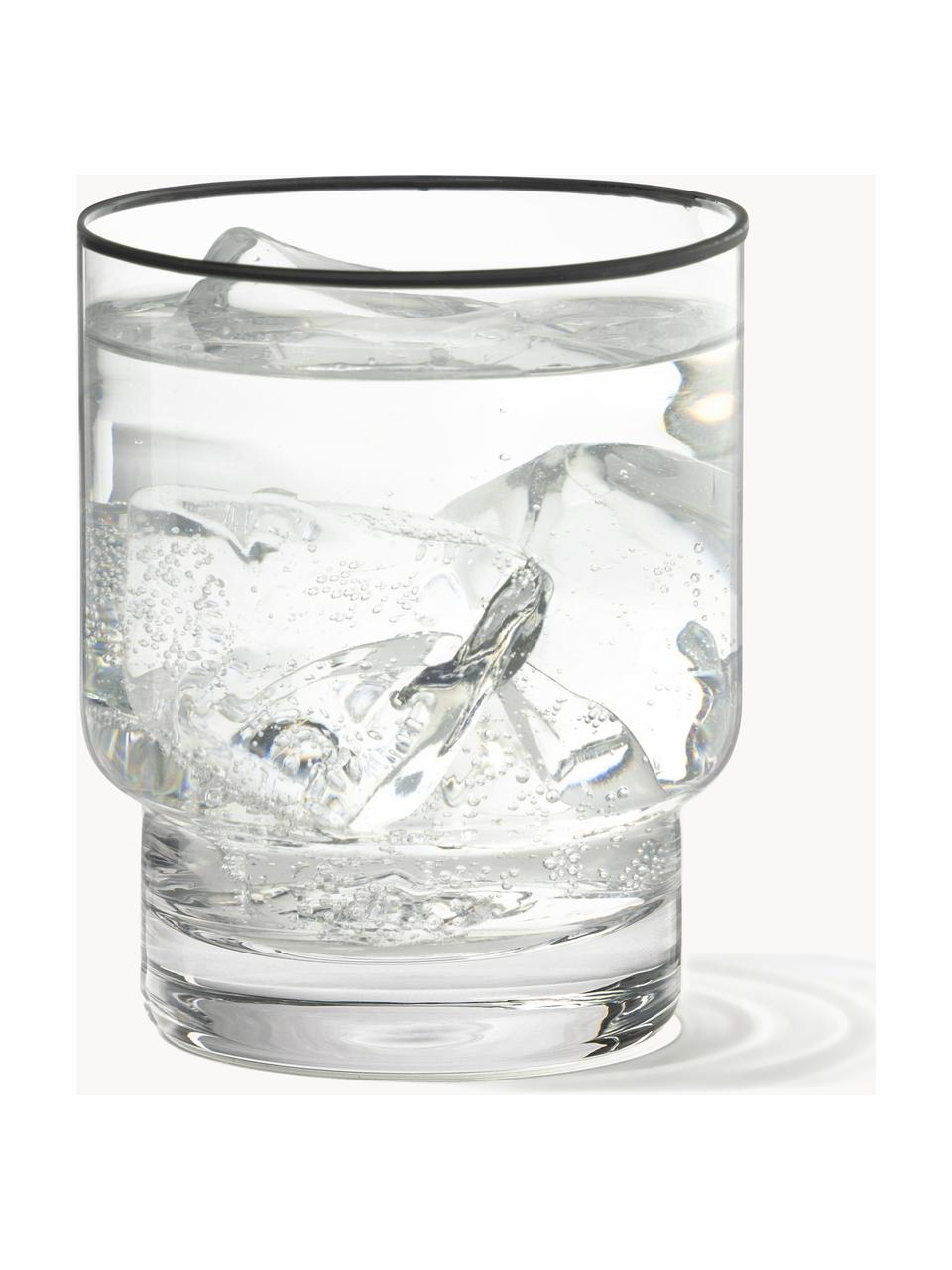 Handgemaakte waterglazen Mira met zwarte rand, 4 stuks, Glas, Transparant, Ø 8 x H 10 cm, 300 ml