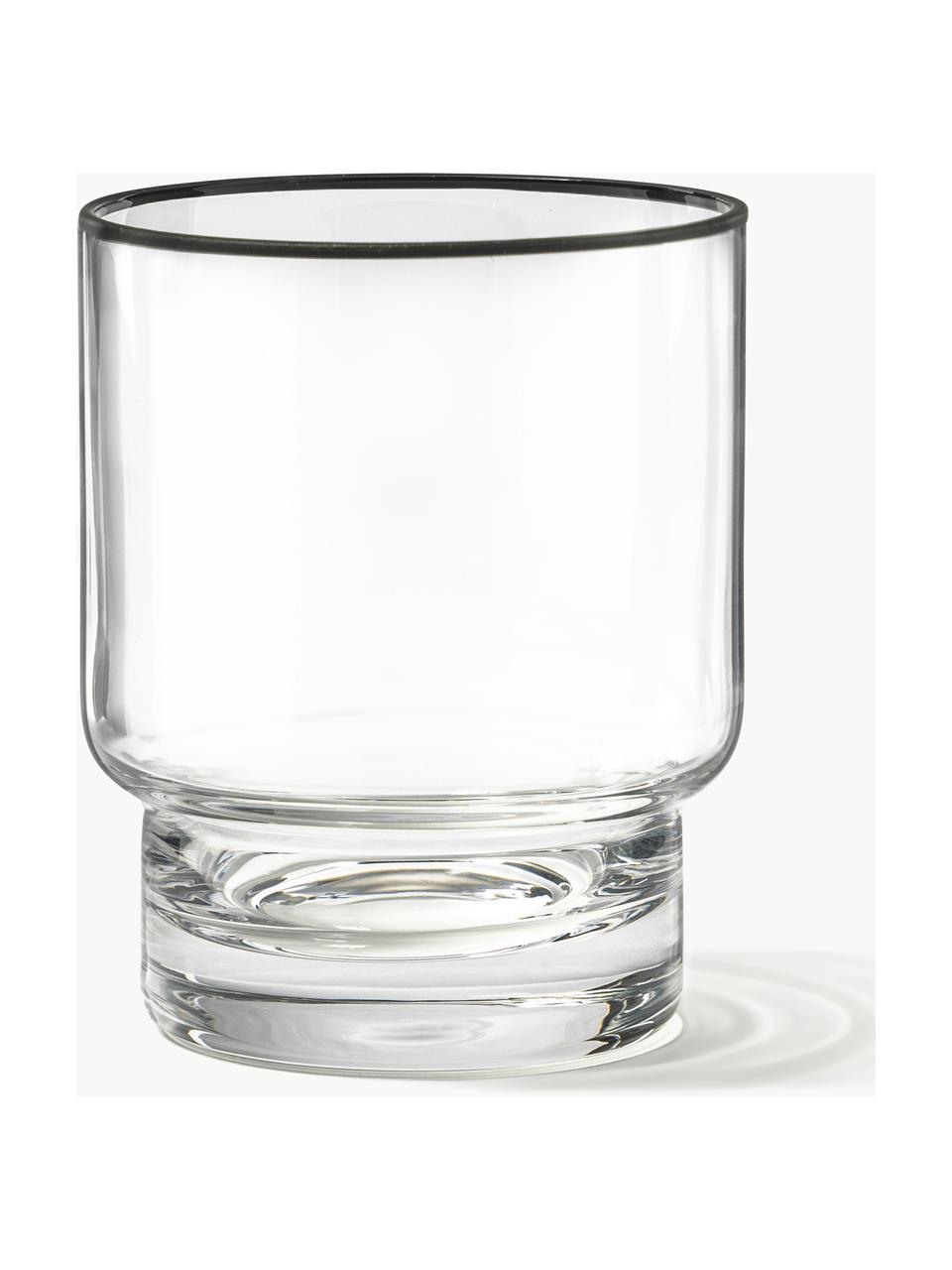 Verres à eau artisanaux avec bordure noire Mira, 4 pièces, Verre, Transparent, Ø 8 x haut. 10 cm