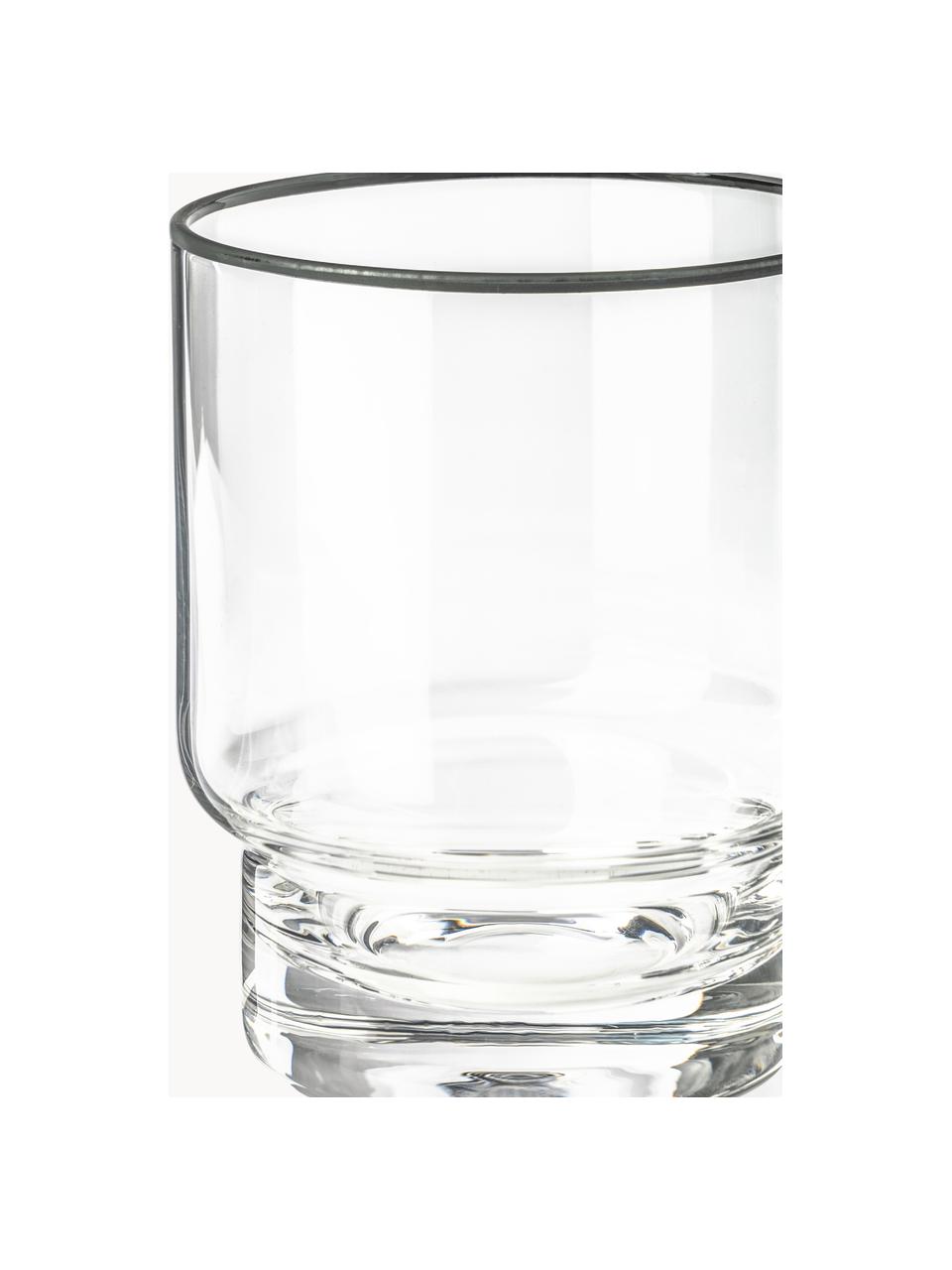 Handgefertigte Wassergläser Mira mit schwarzem Rand, 4 Stück, Glas, Transparent, Ø 8 x H 10 cm, 300 ml