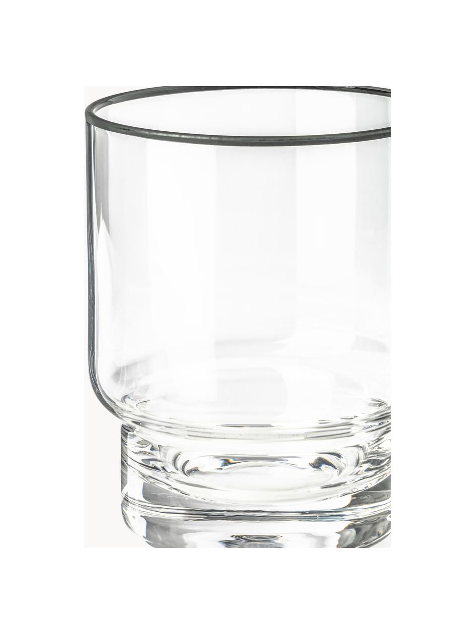 Verres à eau artisanaux avec bordure noire Mira, 4 pièces, Verre, Transparent, Ø 8 x haut. 10 cm