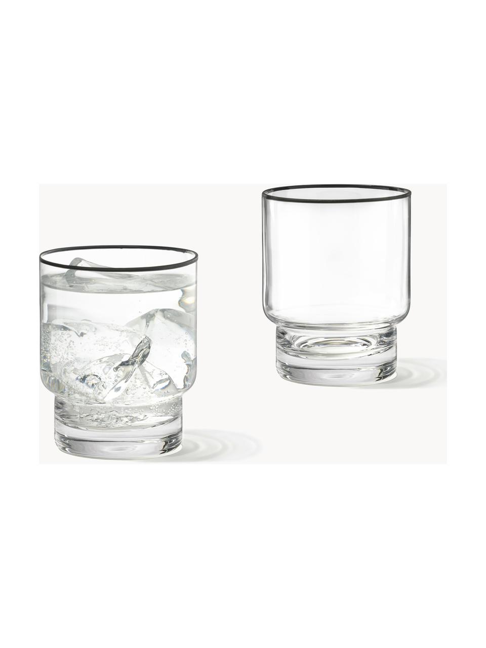 Handgefertigte Wassergläser Mira mit schwarzem Rand, 4 Stück, Glas, Transparent, Ø 8 x H 10 cm, 300 ml