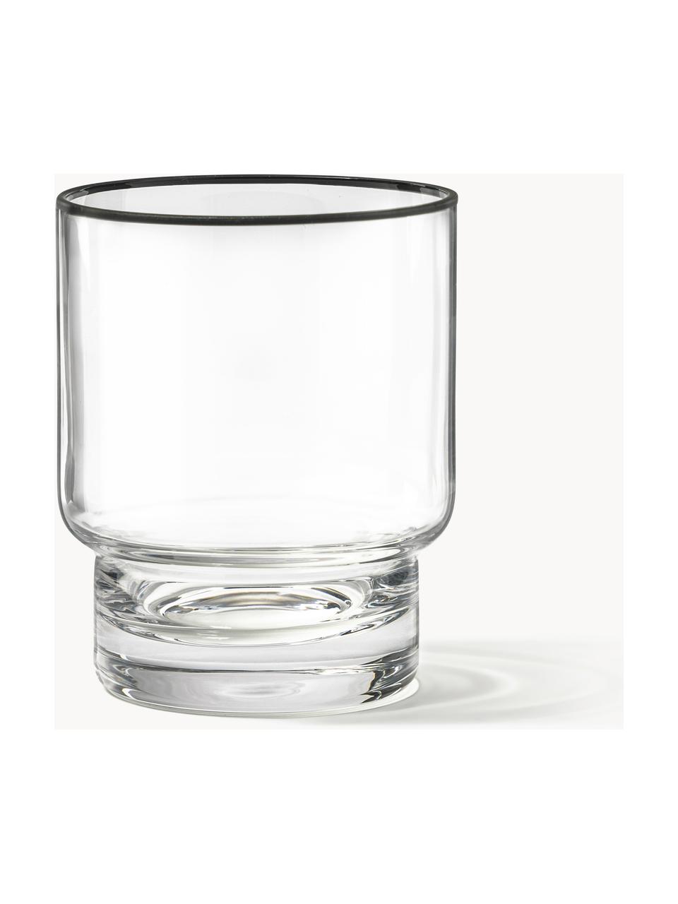 Handgefertigte Wassergläser Mira mit schwarzem Rand, 4 Stück, Glas, Transparent, Ø 8 x H 10 cm, 300 ml