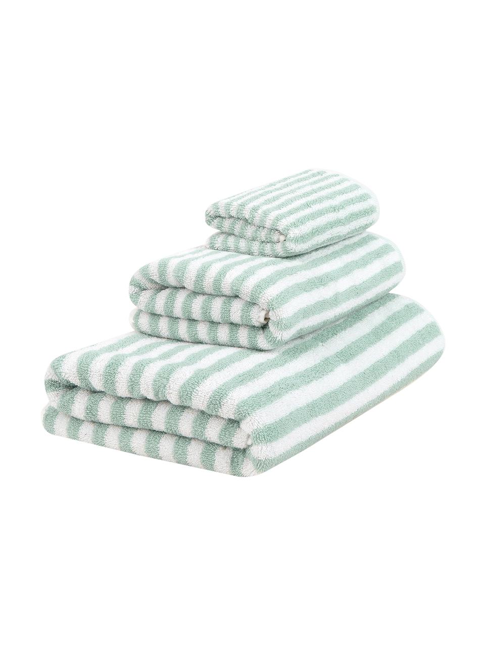 Lot de serviettes de bain à rayures Viola, 3 élém., 100 % coton
Grammage intermédiaire 550 g/m², Vert menthe, blanc, Lot de différentes tailles
