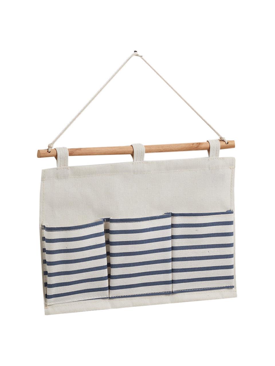 Organizer con 3 scomparti Stripes, Asta: legno, Bianco, blu, Larg. 35 x Alt. 26 cm