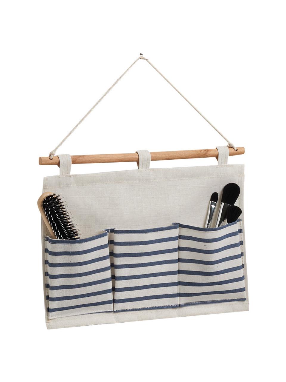 Organizer con 3 scomparti Stripes, Asta: legno, Bianco, blu, Larg. 35 x Alt. 26 cm