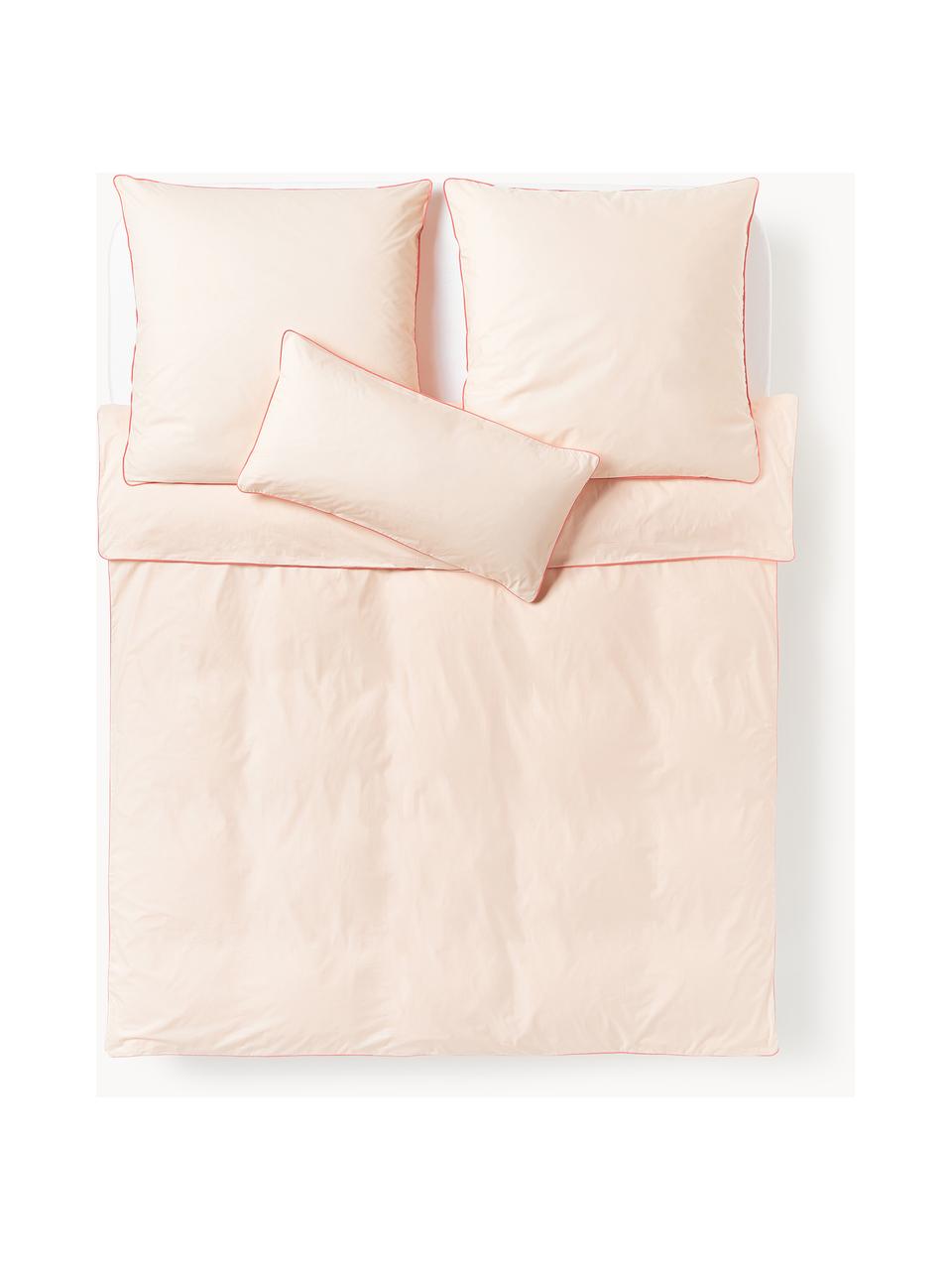 Housse de couette en percale de coton avec passepoil Daria, Pêche, rouge, larg. 200 x long. 200 cm