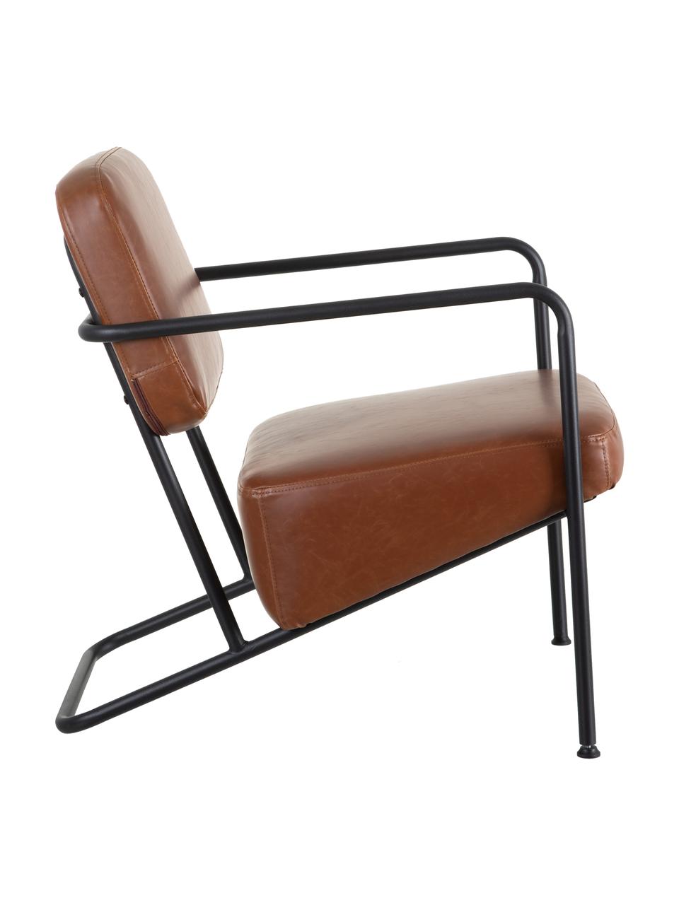 Kunstleren lounge fauteuil Arms met metalen frame, Bekleding: kunstleer, Frame: multiplex, Frame: gecoat metaal, Camelbruin, 57 x 76 cm