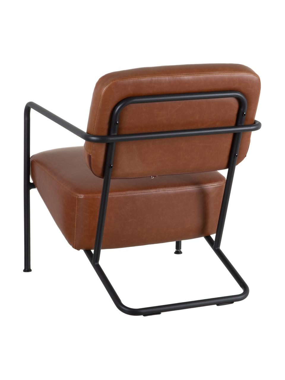 Kunstleren lounge fauteuil Arms met metalen frame, Bekleding: kunstleer, Frame: multiplex, Frame: gecoat metaal, Camelbruin, 57 x 76 cm