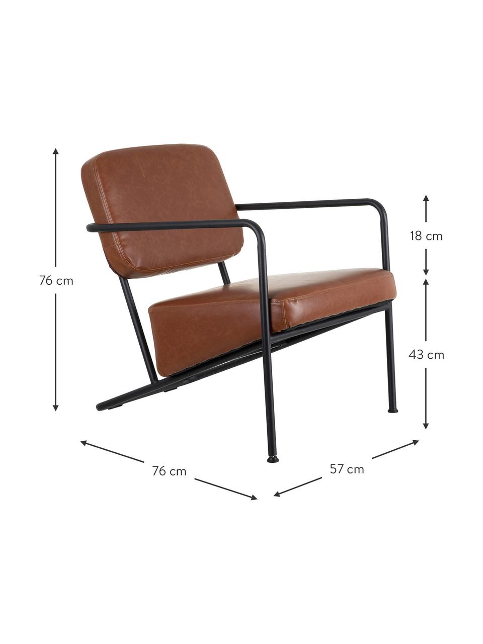 Fotel wypoczynkowy ze sztucznej skóry z metalową ramą Arms, Tapicerka: sztuczna skóra, Stelaż: drewno warstwowe, Camel, S 57 x G 76 cm