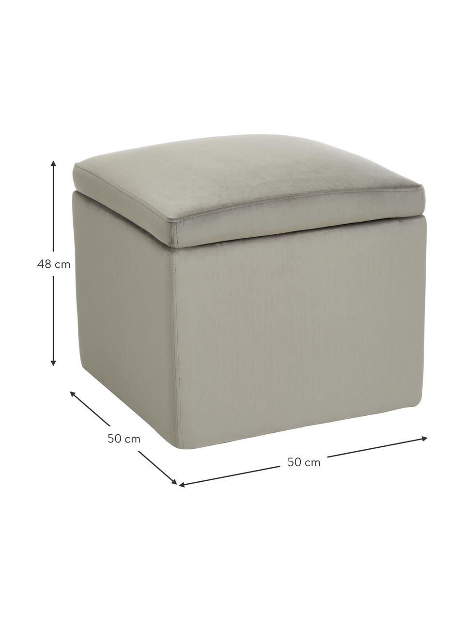 Pouf avec rangement velours gris clair Winou, Velours gris, larg. 50 x haut. 48 cm