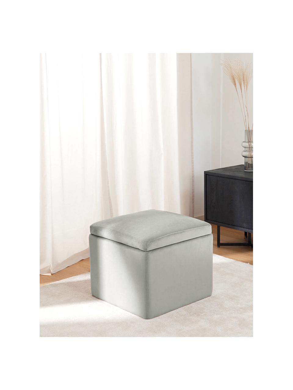 Pouf contenitore in velluto grigio chiaro Winou, Rivestimento: velluto (poliestere) Il r, Velluto grigio, Larg. 50 x Alt. 48 cm